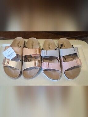 Arizona Jean Company Women's Dual-Buckle Slide Sandals in Blush and Nude